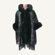 Plaid Fur Trim Poncho