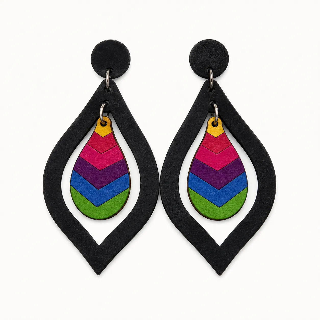Wood Chevron Teardrop Earrings