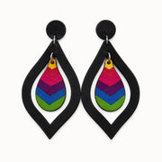 Wood Chevron Teardrop Earrings