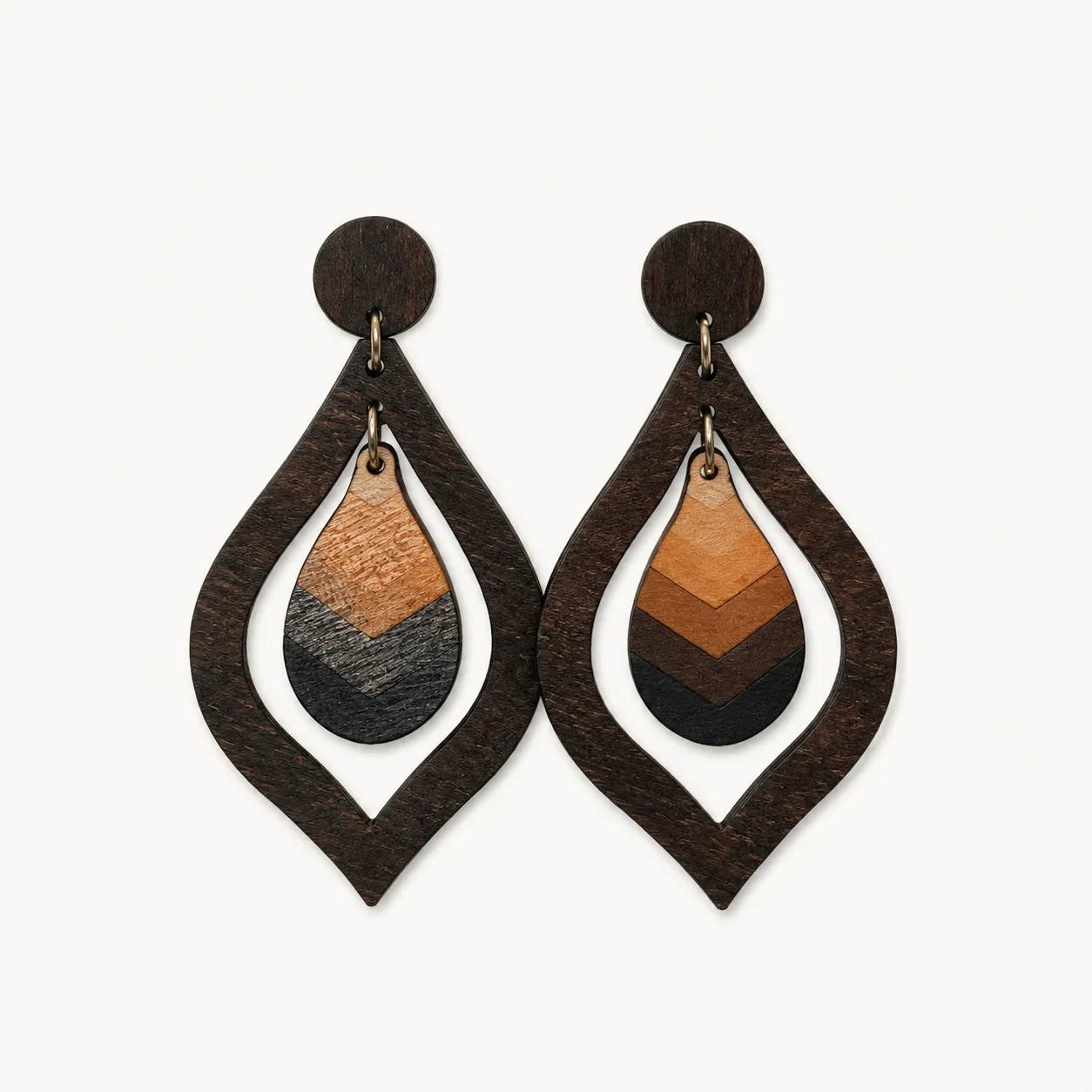 Wood Chevron Teardrop Earrings