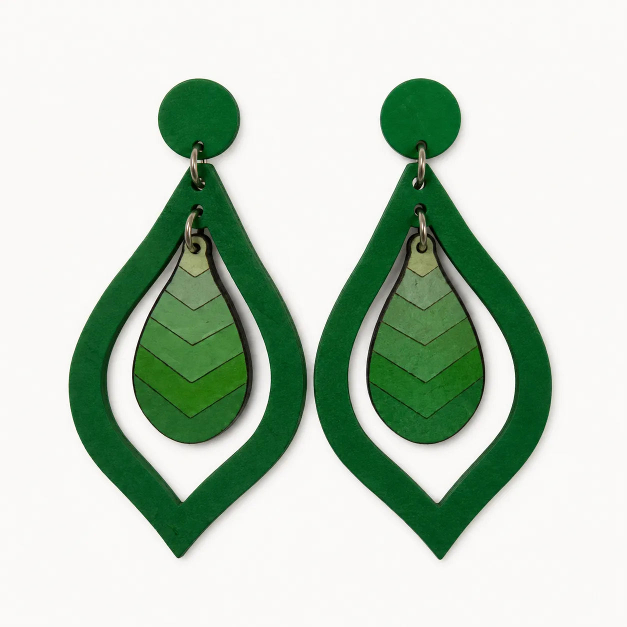 Wood Chevron Teardrop Earrings