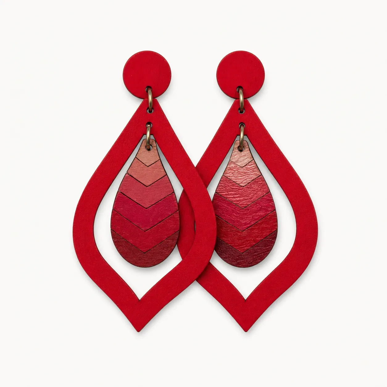 Wood Chevron Teardrop Earrings