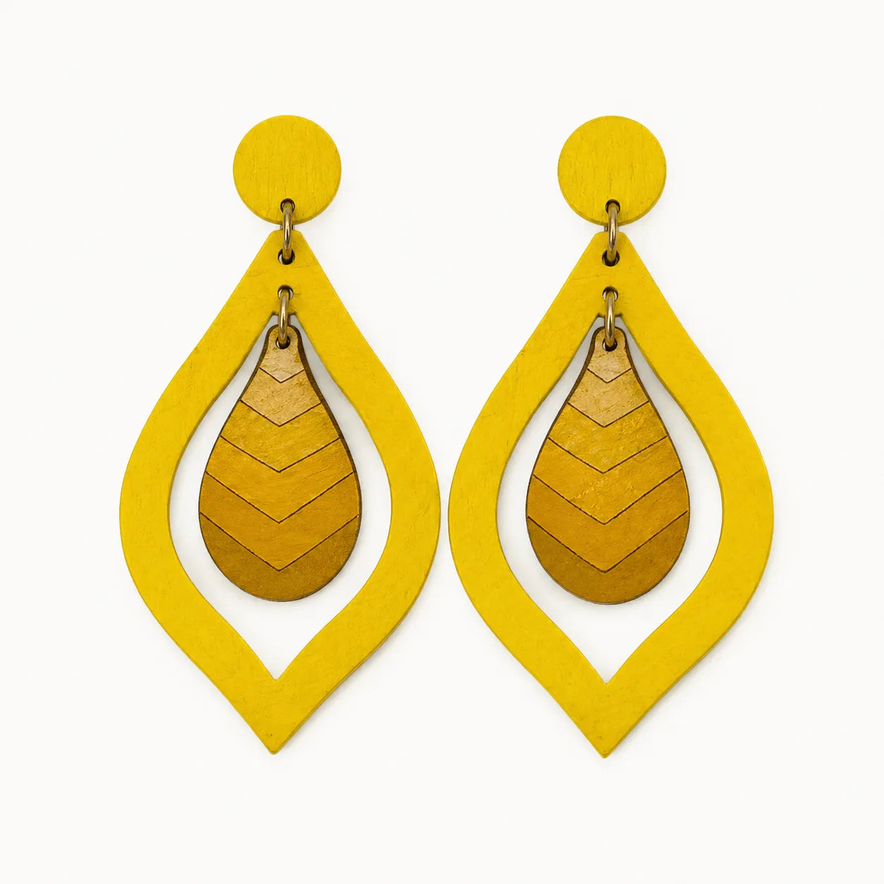 Wood Chevron Teardrop Earrings