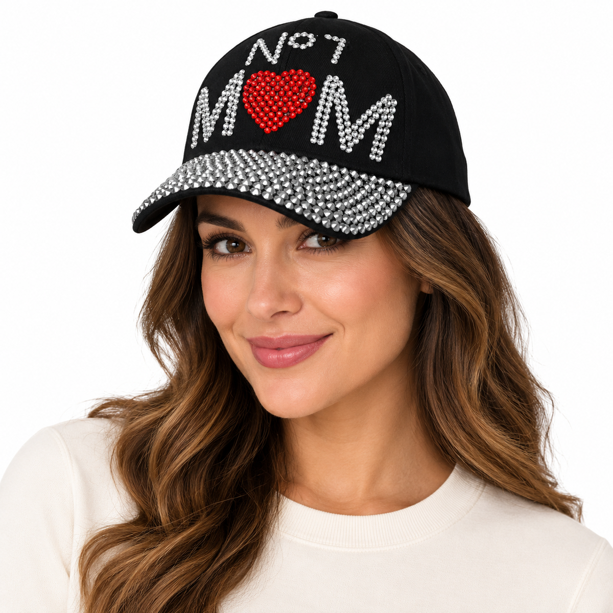 Model wearing #1 Mom Cap