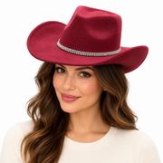 Model wearing Detachable Chain Cowboy Hat