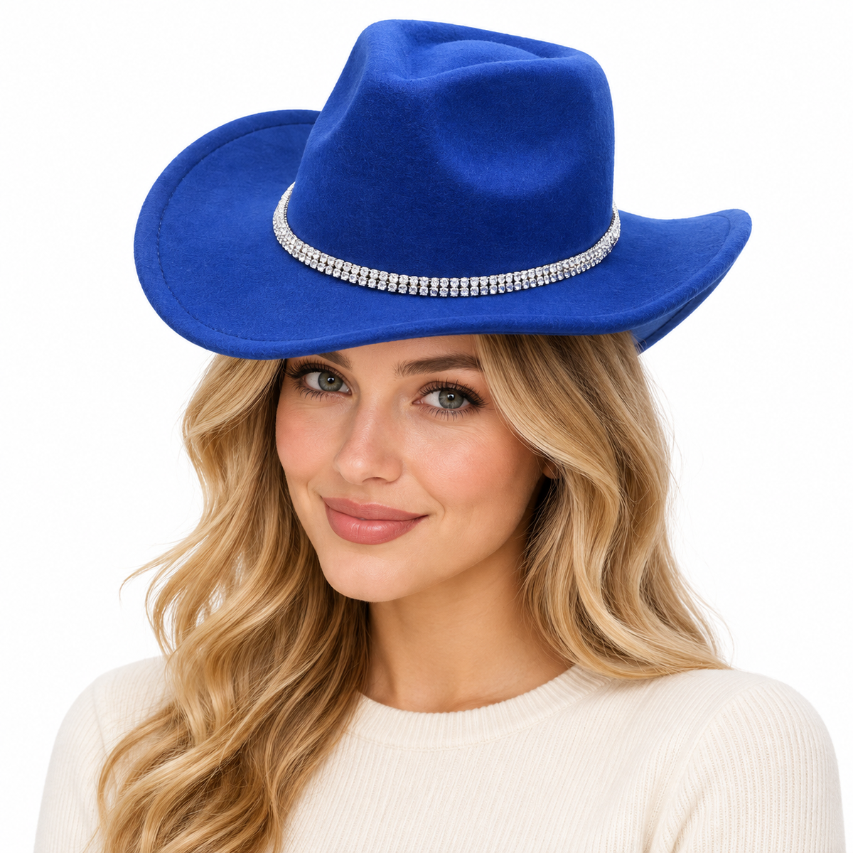 Model wearing Detachable Chain Cowboy Hat