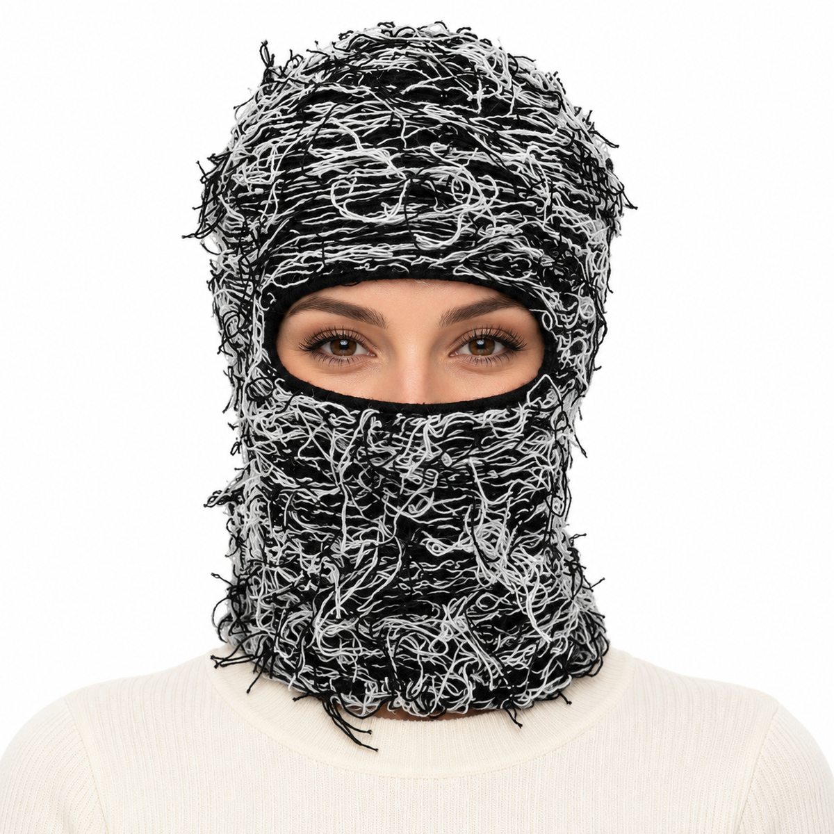 Model wearing Face Mask: WHA2327 BLA-WHI