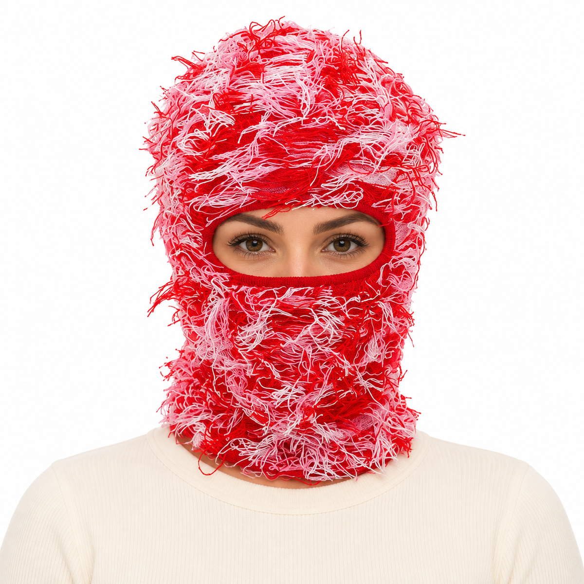 Model wearing Face Mask: WHA2327 RED-WHI