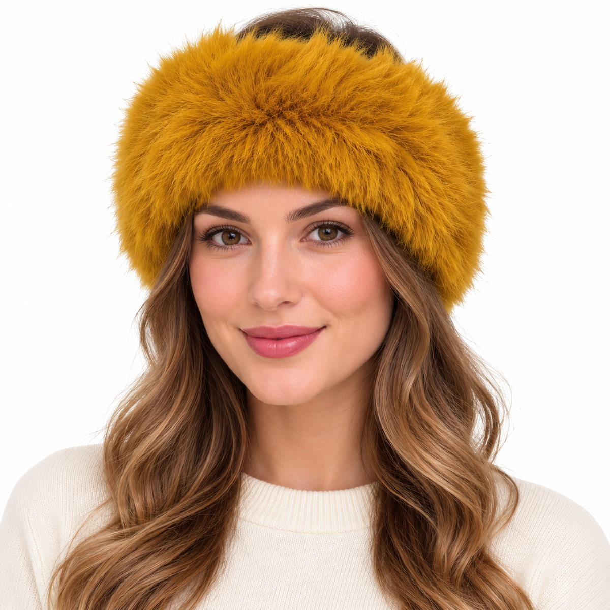 Model wearing Faux-Fur Headband