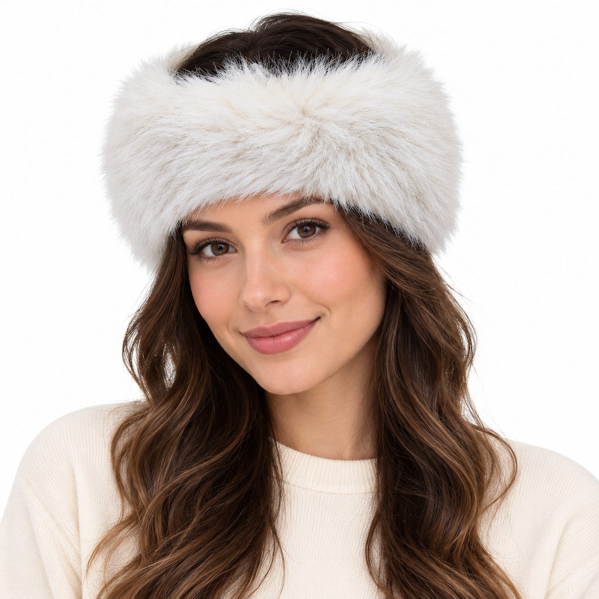 Model wearing Faux-Fur Headband