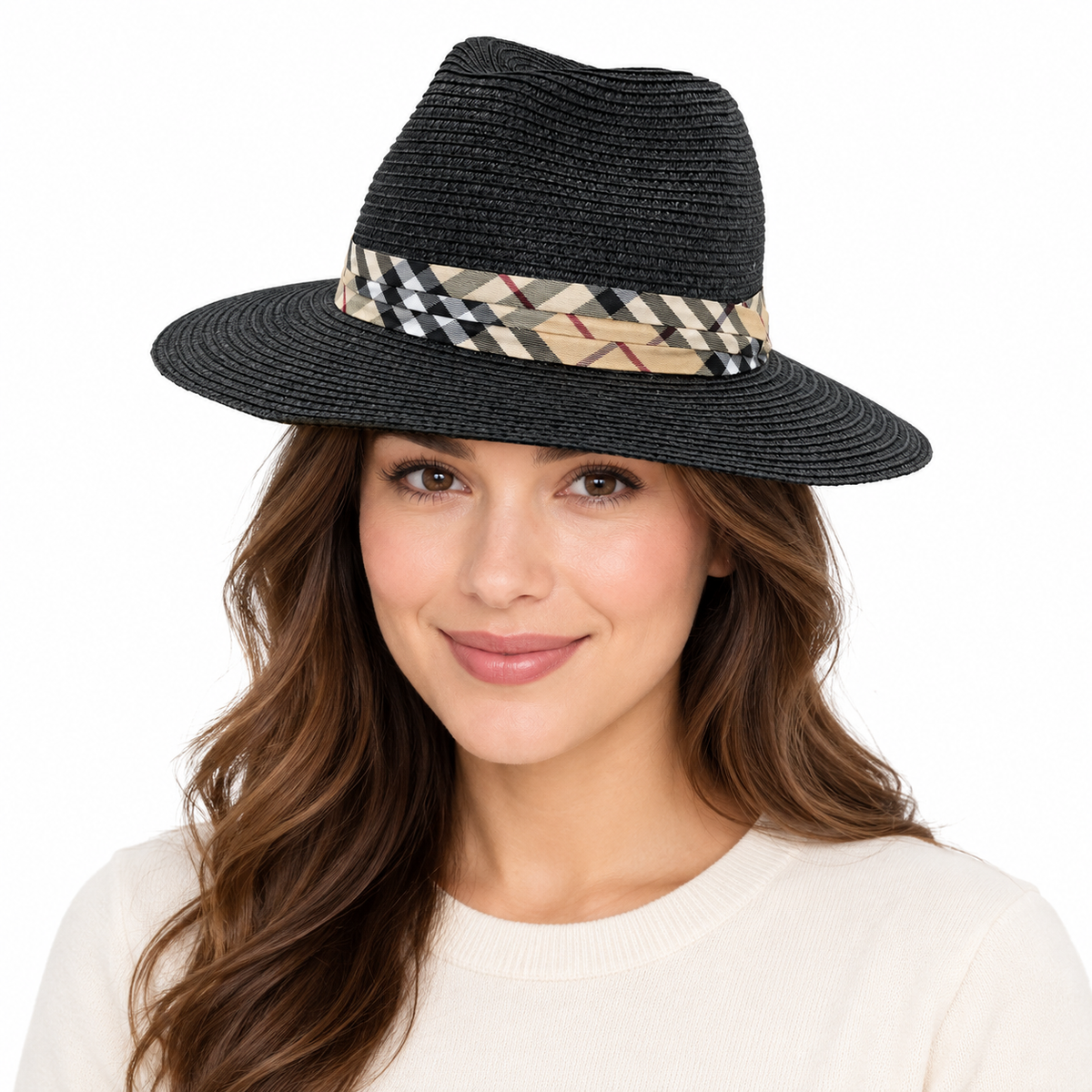 Model wearing Fedora Hat: HAV900 Black Fedora Hat