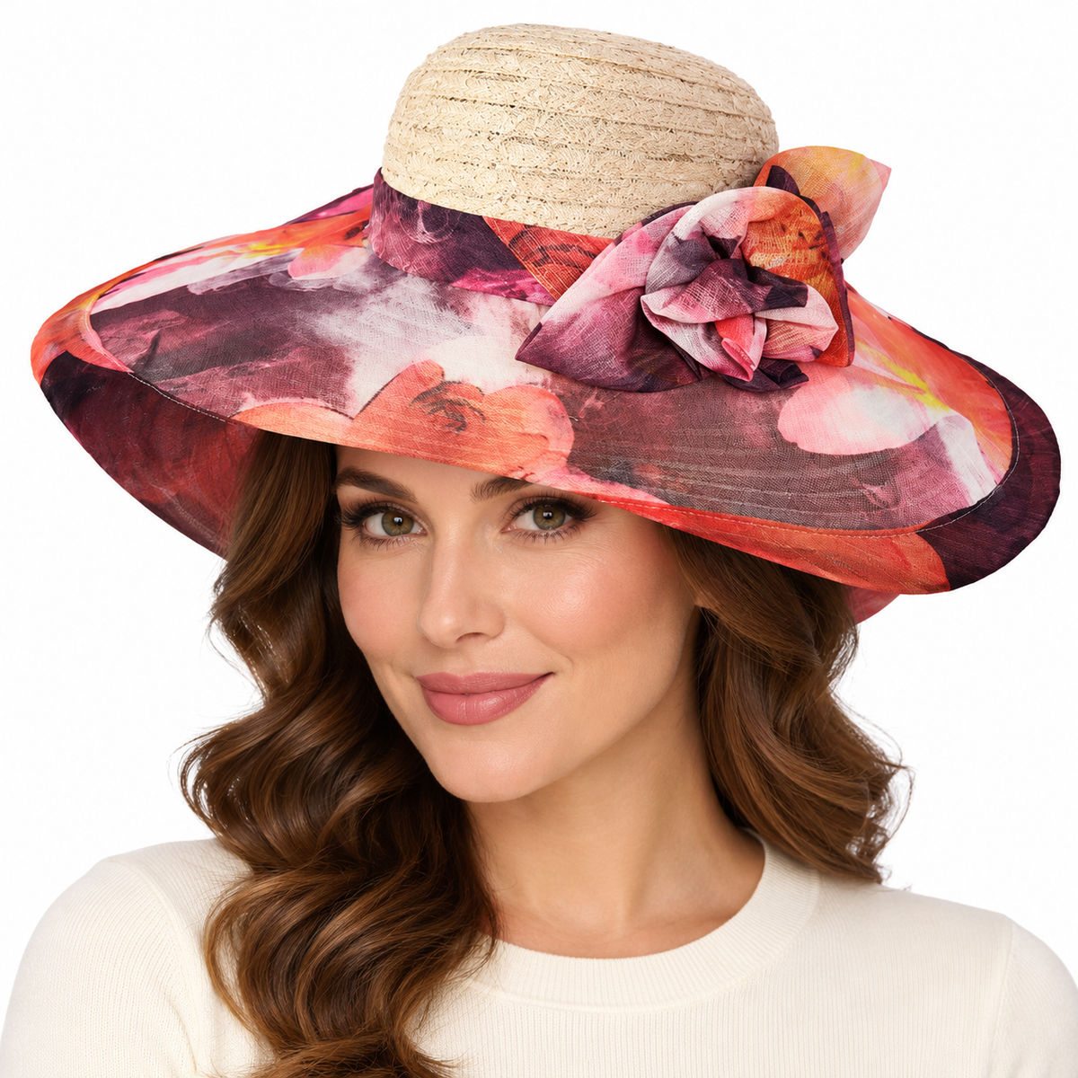 Model wearing Floral Print Church Hat