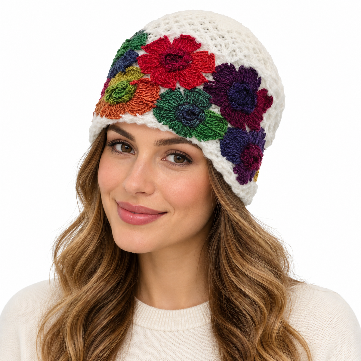 Model wearing Hat: WHA2321 WHI