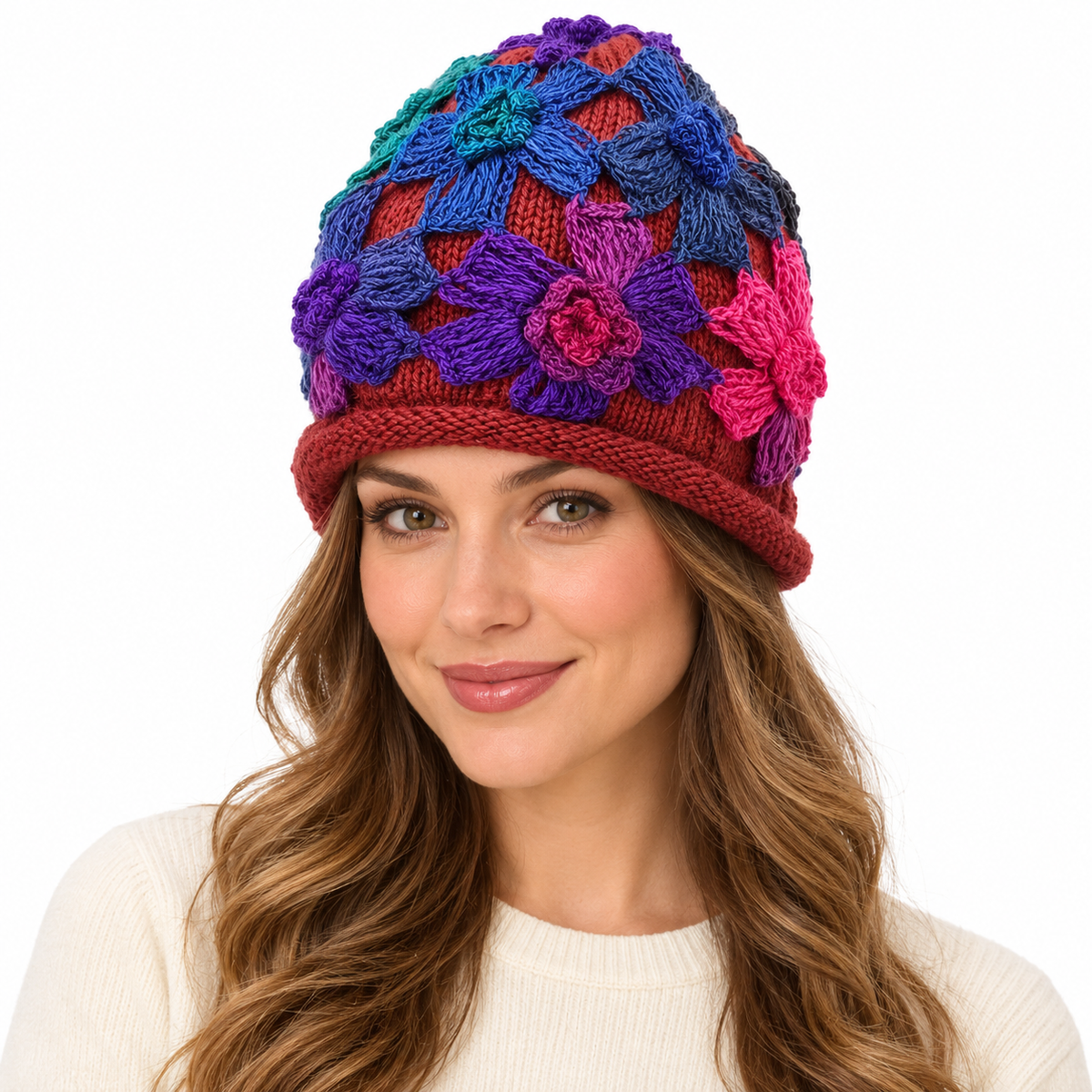 Model wearing Hat: WHA2322 BUR
