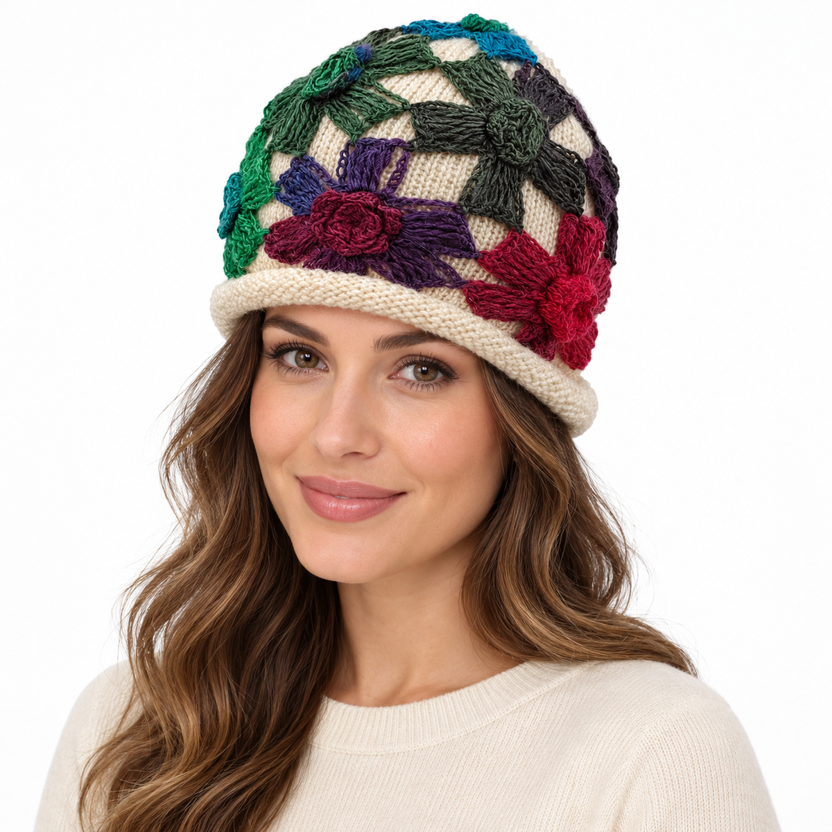 Model wearing Hat: WHA2322 WHI