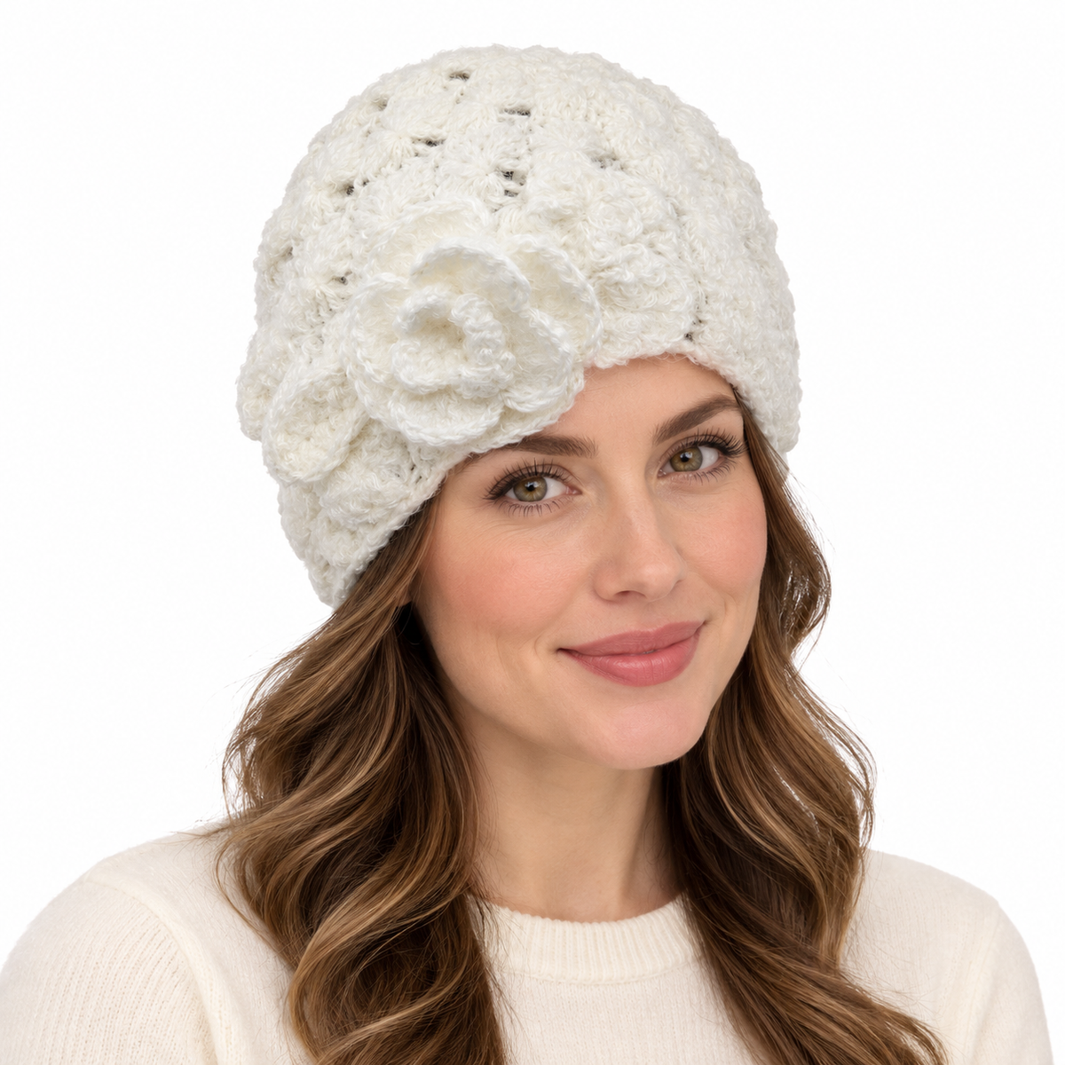 Model wearing Hat: WHA2325 WHI