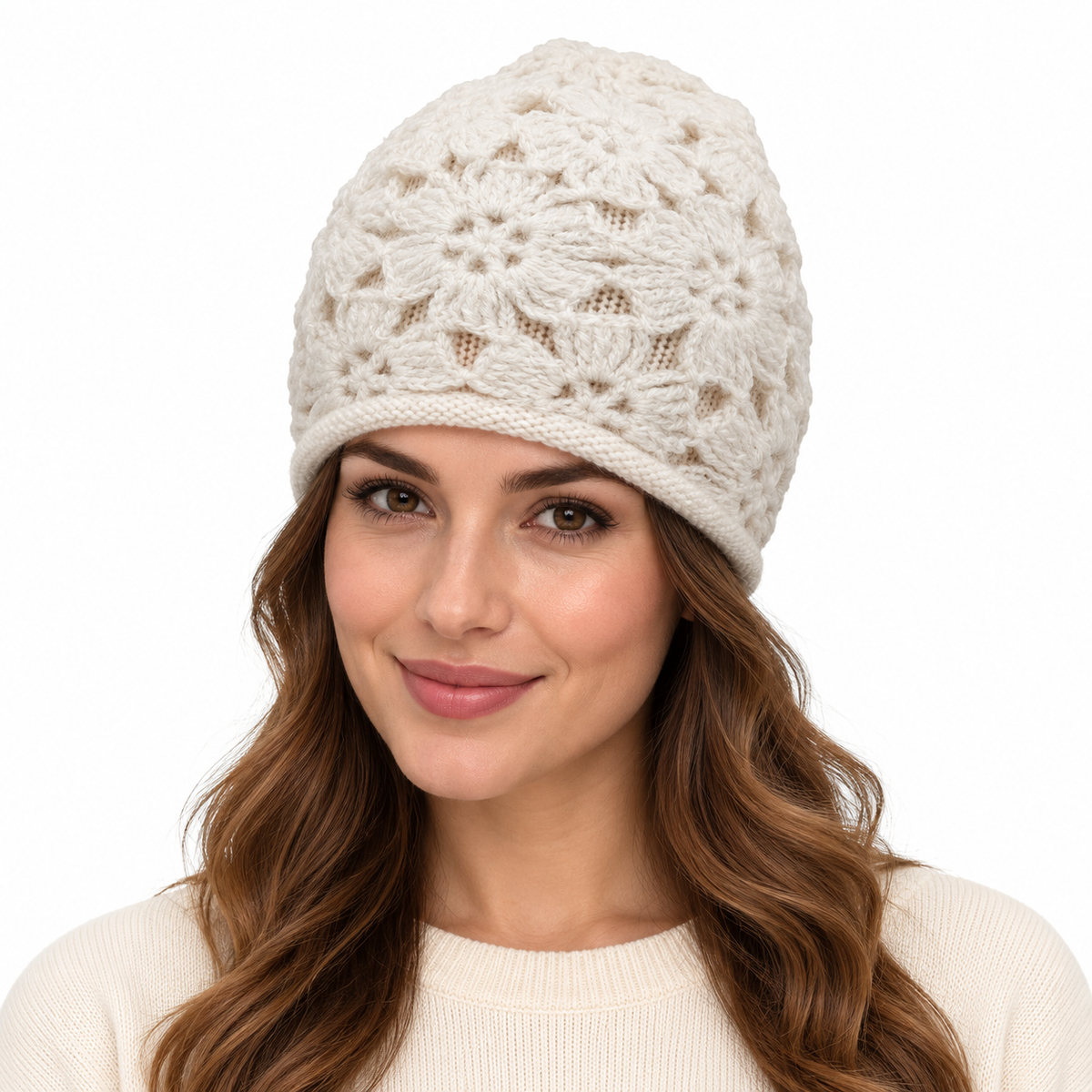 Model wearing Hat: WHA2326 WHI