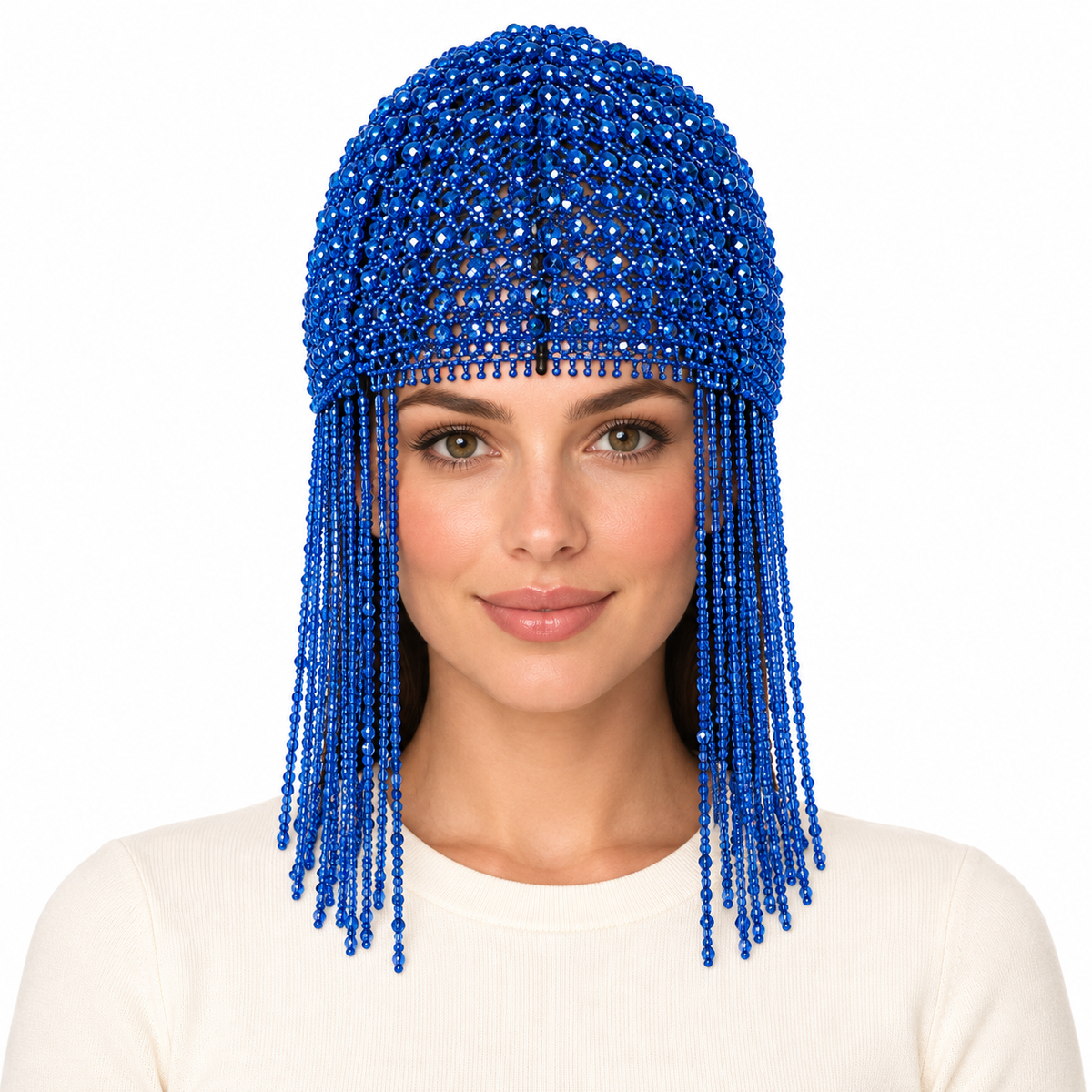 Model wearing Beaded Hat