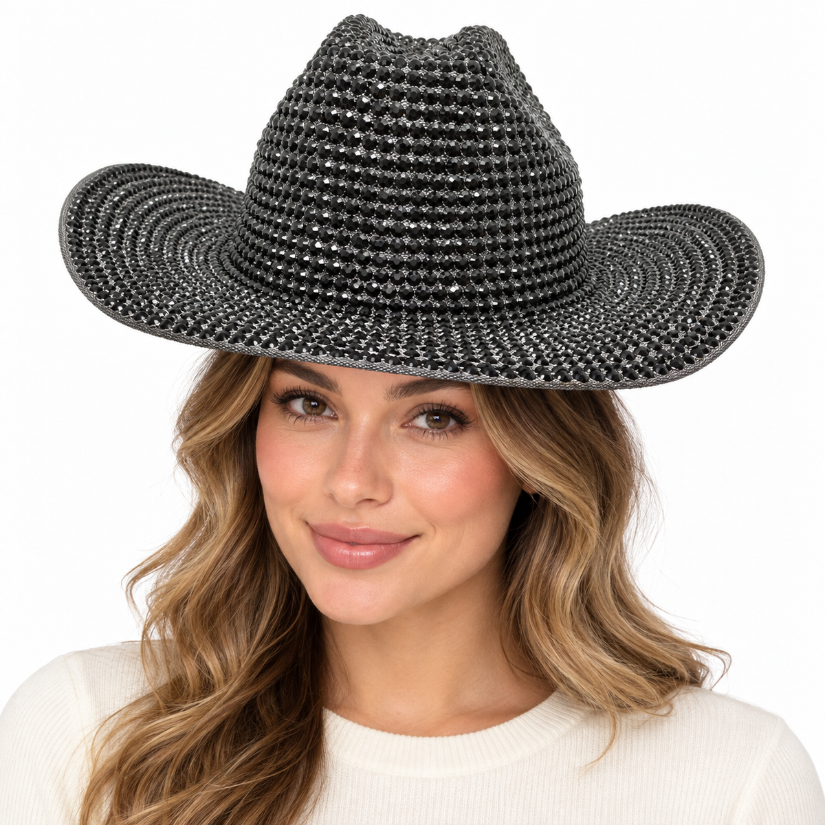 Model wearing Rhinestone Cowboy Hat