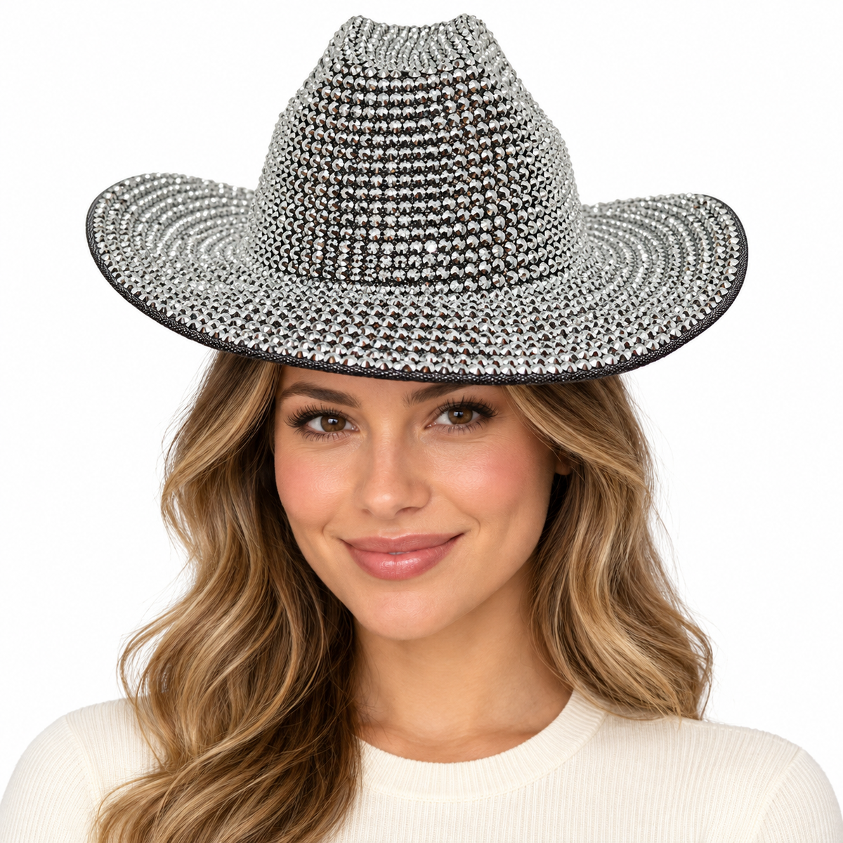 Model wearing Rhinestone Cowboy Hat