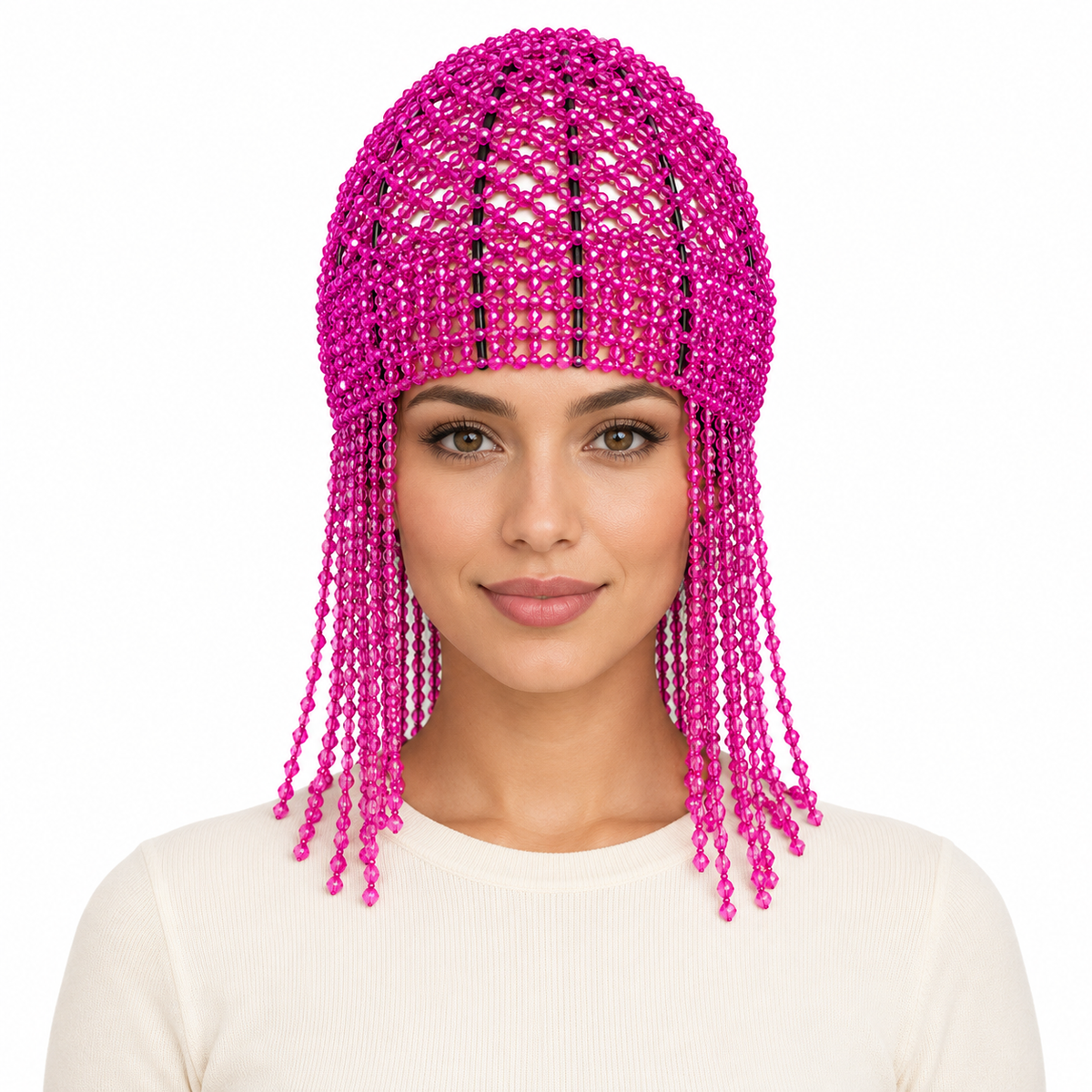 Model wearing Beaded Hat