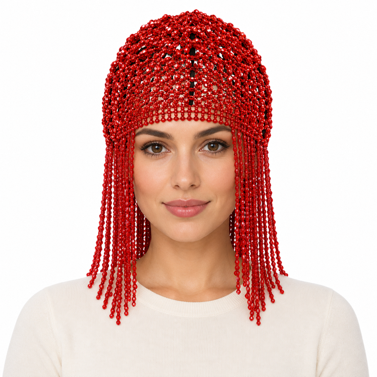 Model wearing Beaded Hat