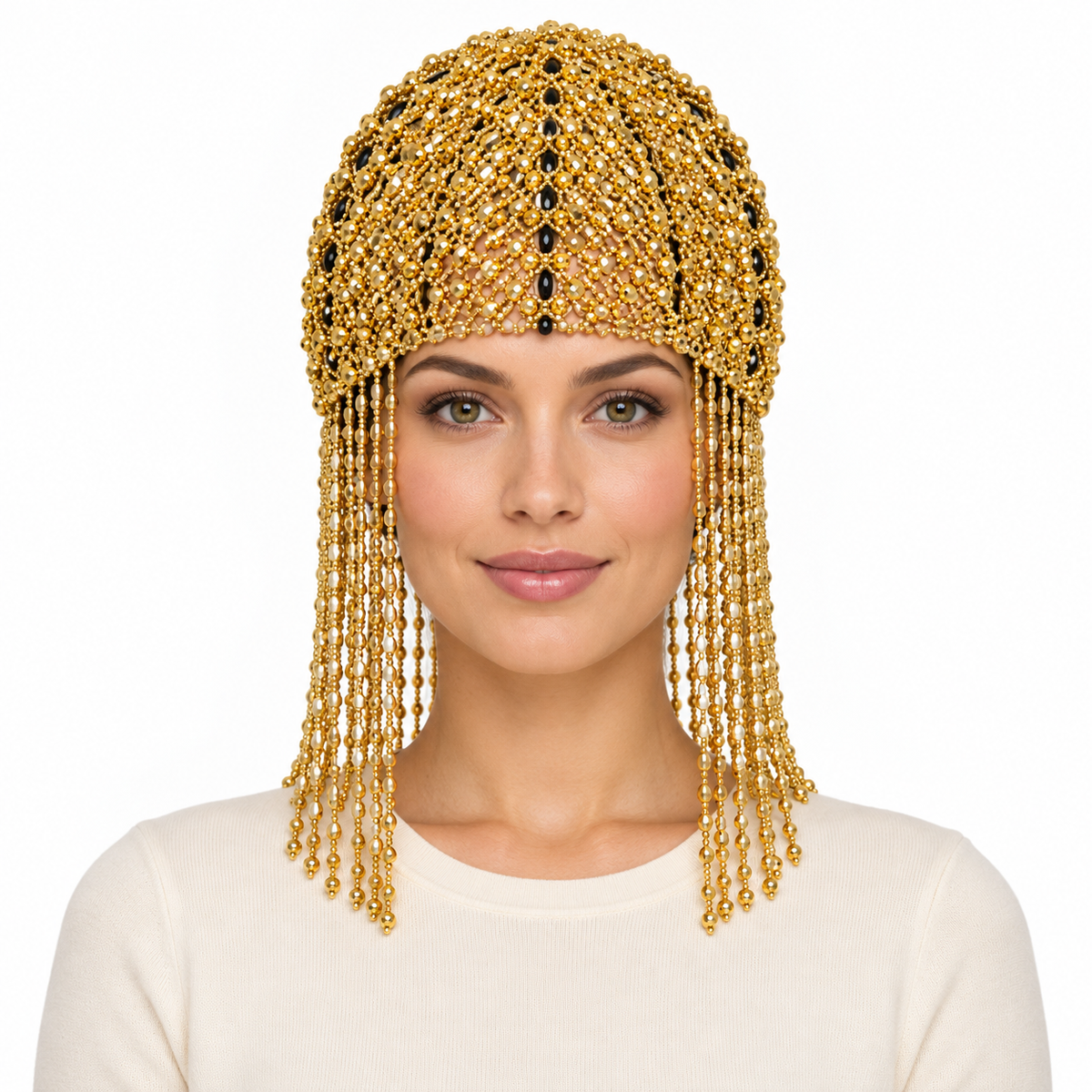 Model wearing Beaded Hat