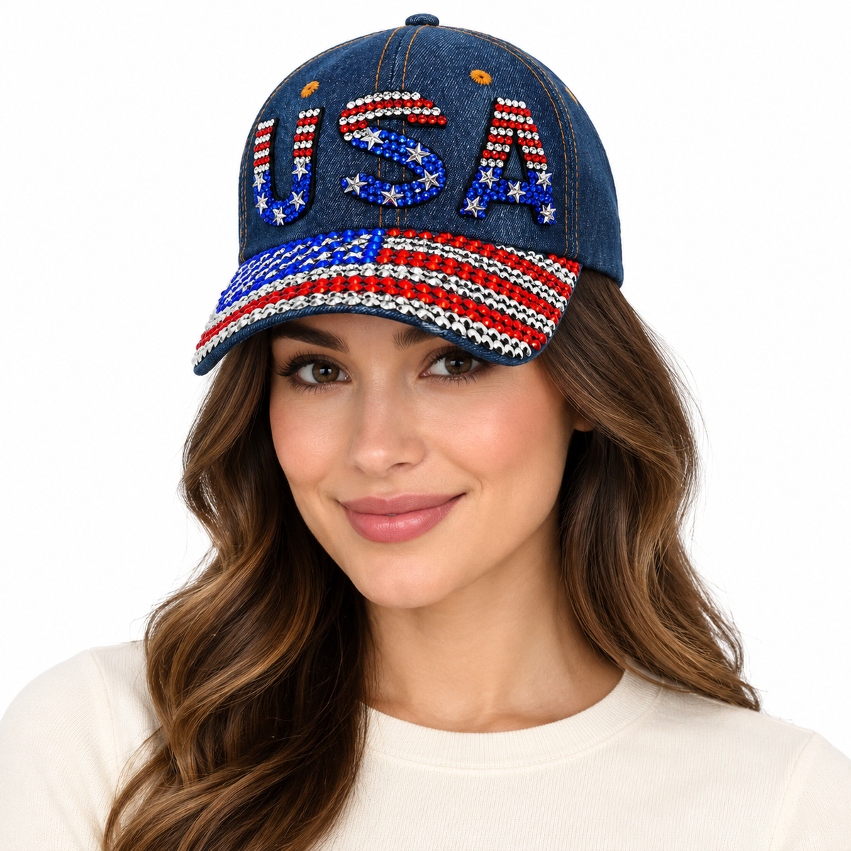 Model wearing USA Baseball Cap