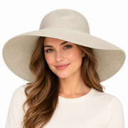 Model wearing Wide-Brim Woven Sun Hat