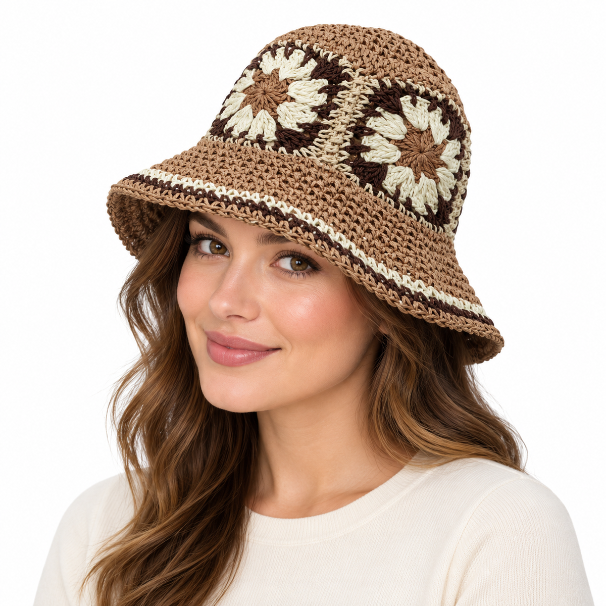 Model wearing Woven Bucket Hat