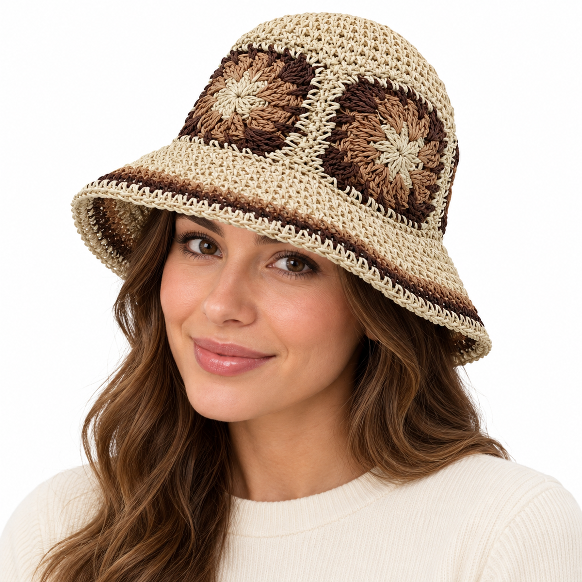 Model wearing Woven Bucket Hat