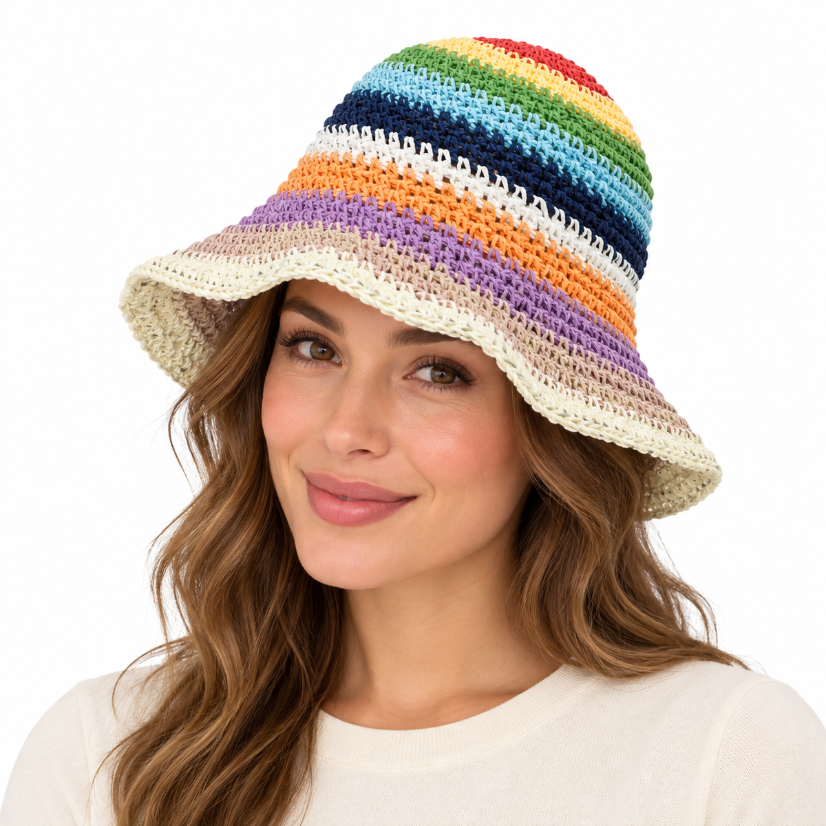 Model wearing Woven Bucket Hat Multicolor