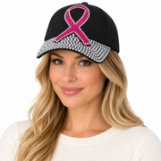 Model wearing Breast Cancer Flag Cap