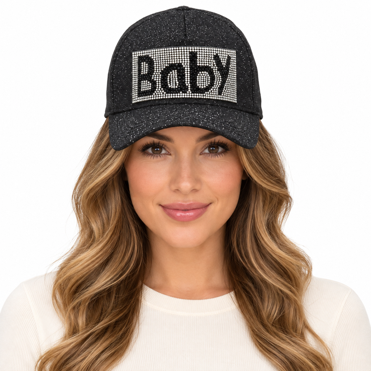 Model wearing Baseball Cap: CA010 "Baby" in Black