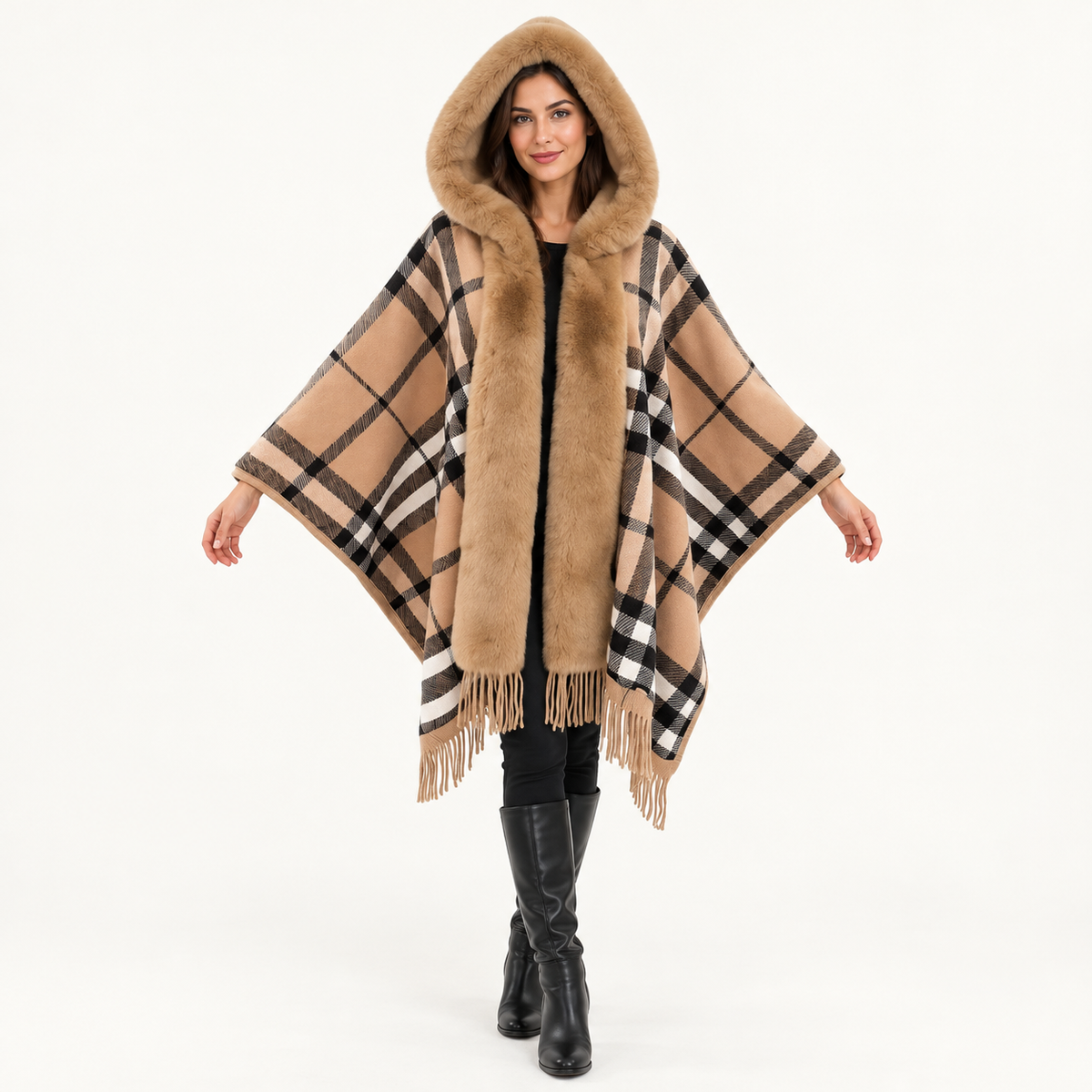 Plaid Hooded Poncho