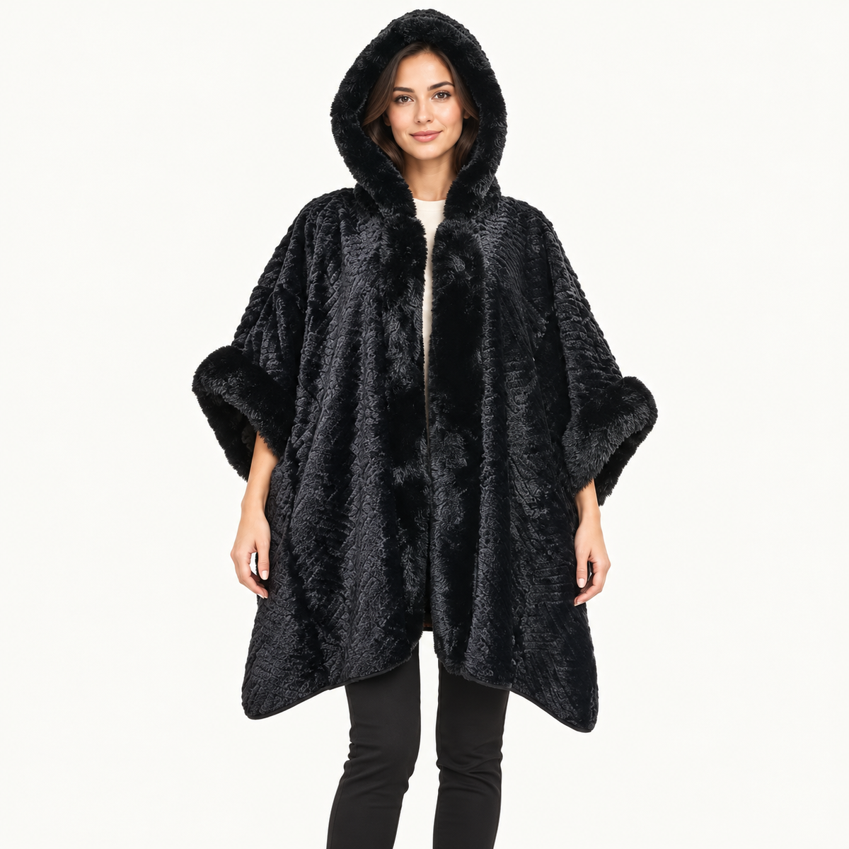 Hooded Fur Poncho